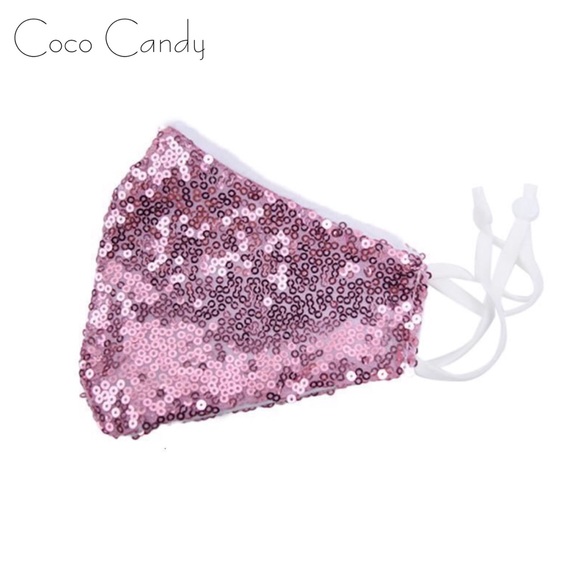🆕Luxury Pink Sequin Face Mask - Picture 2 of 12